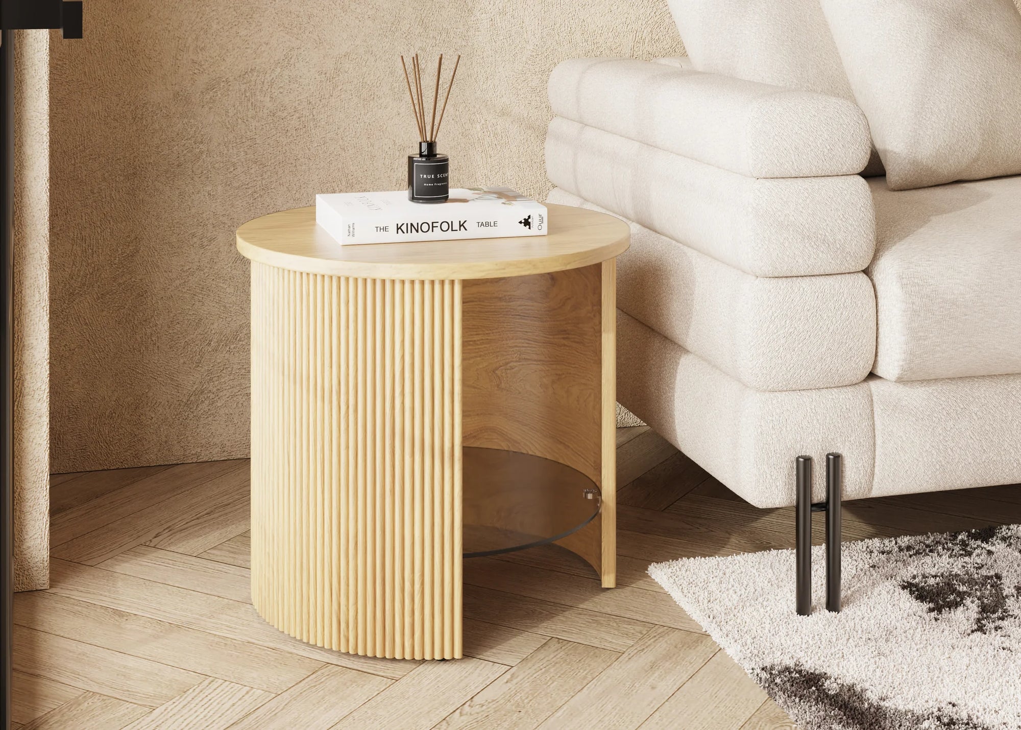 Jual Furnishings Roma Oak Fluted Side Table