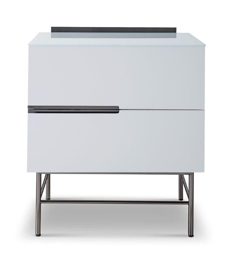 Gillmore Space Alberto Two Drawer Narrow Chest White With Dark Chrome Accent