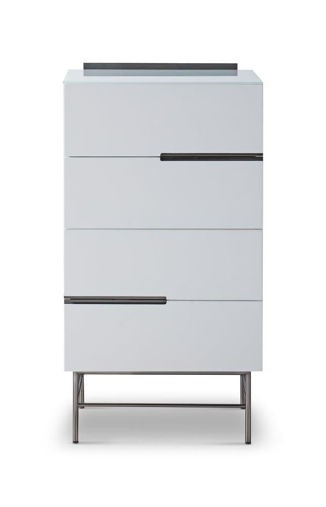 Gillmore Space Alberto Four Drawer Narrow Chest White With Dark Chrome Accent