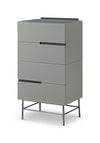 Gillmore Space Alberto Four Drawer Narrow Chest Grey With Dark Chrome Accent