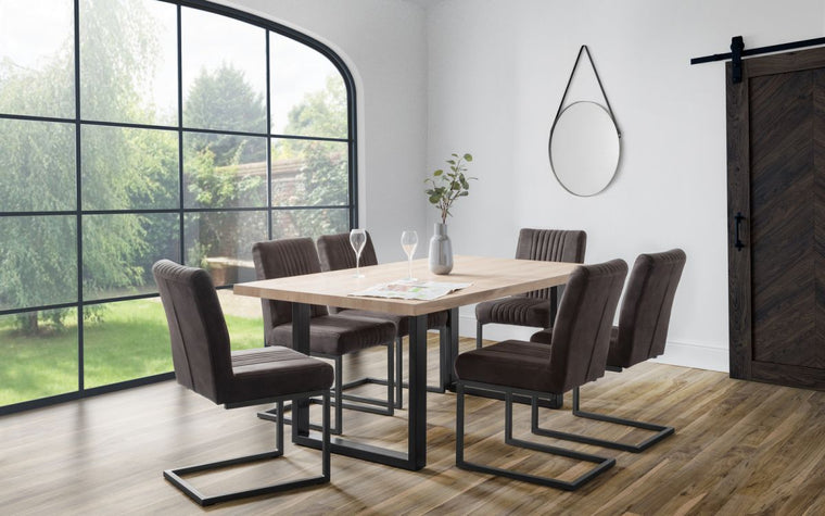 Julian Bowen Berwick Oak Dining Table 180cm & Brooklyn Charcoal Chairs