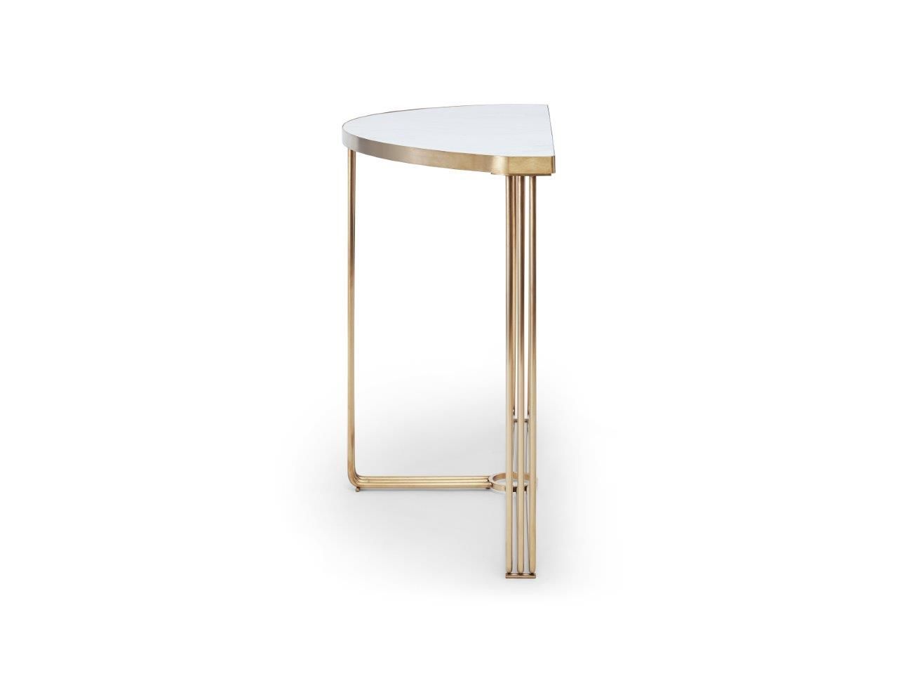 Gillmore Space Finn Demi Lune Console Table White Marble Top & Brass Frame