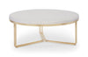 Gillmore Space Finn Large Circular Coffee Table Natural Upholstered & Brass Frame