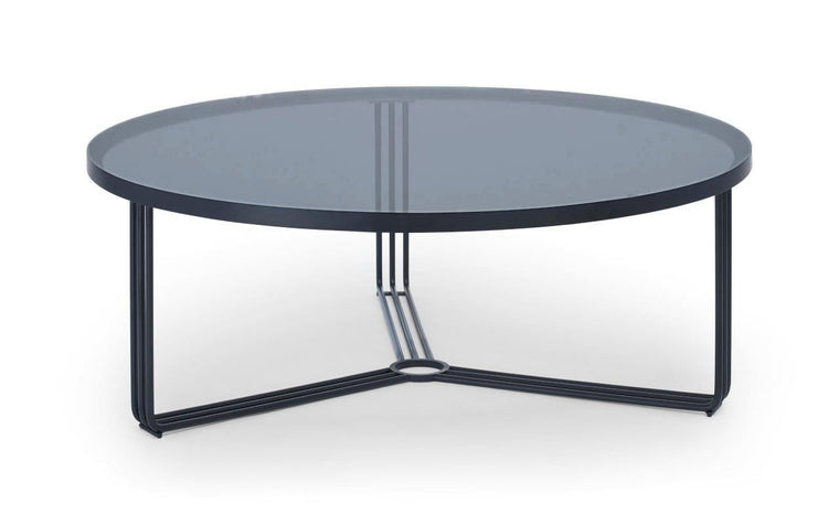 Gillmore Space Finn Large Circular Coffee Table Smoked Glass Top & Black Frame