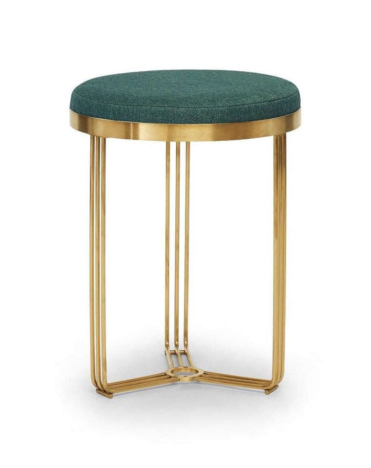 Gillmore Space Finn Circular Side Table Or Stool Conifer Green Upholstered & Brass Frame