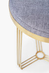 Gillmore Space Finn Circular Side Table Or Stool Pewter Grey Upholstered & Brass Frame