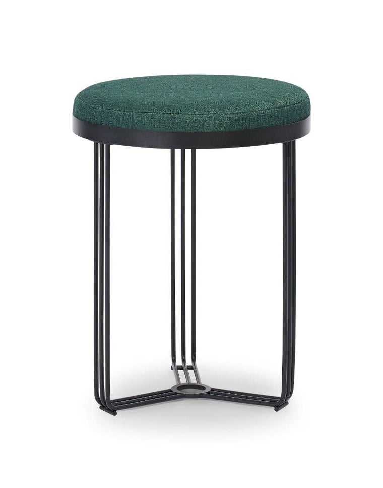 Gillmore Space Finn Circular Side Table Or Stool Conifer Green Upholstered & Black Frame