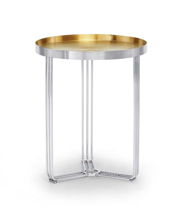 Gillmore Space Finn Circular Side Table Spun Brass Top & Polished Chrome Frame