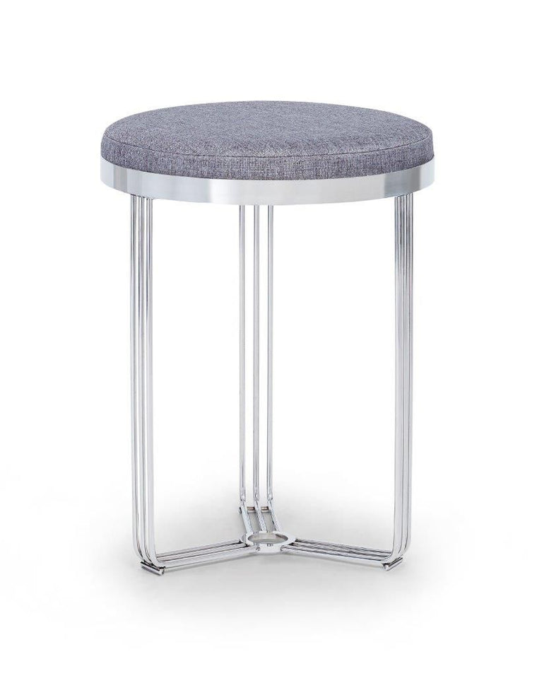 Gillmore Space Finn Circular Side Table Or Stool Pewter Grey Upholstered & Polished Chrome Frame