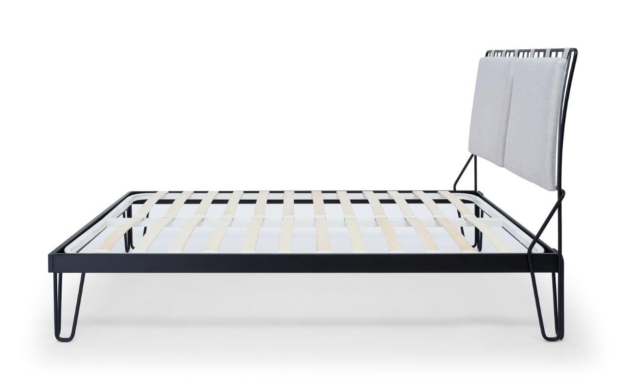 Gillmore Space Finn King Bed Silver Upholstered & Black Frame