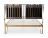 Gillmore Space Finn Double Bed Pewter Grey Upholstered & Brass Frame