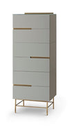 Gillmore Space Alberto Six Drawer Tall Narrow Chest Grey With Brass Accent