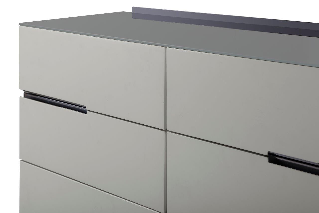 Gillmore Space Alberto Six Drawer Wide Chest Grey With Dark Chrome Accent