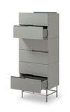 Gillmore Space Alberto Six Drawer Tall Narrow Chest Grey With Dark Chrome Accent