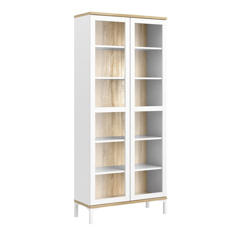 Axton Blauzes Display Cabinet Glazed 2 Doors in White and Oak