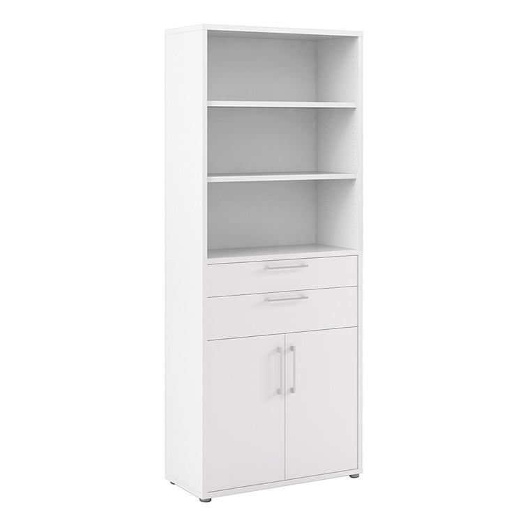 Axton Trinity Bookcase 5 Shelves with 2 Drawers and 2 Doors in White
