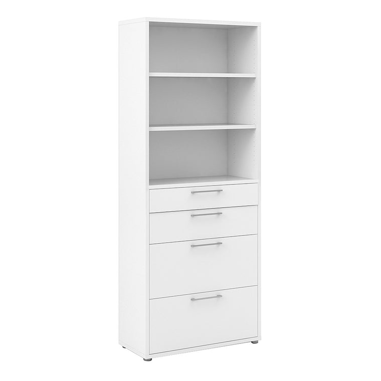 Axton Trinity Bookcase 5 Shelves with 2 Drawers + 2 File Drawers In White