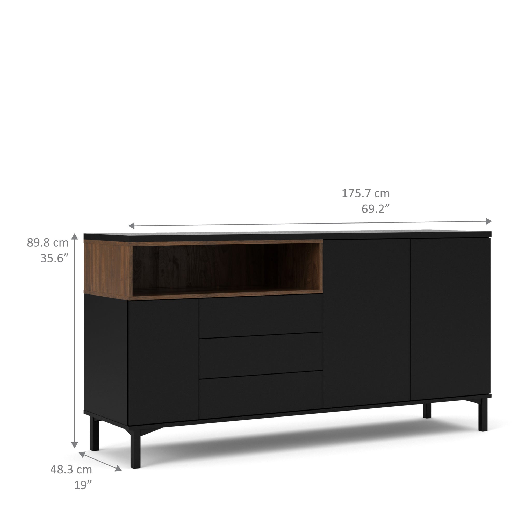 Axton Blauzes Sideboard 3 Drawers 3 Doors In Black and Walnut