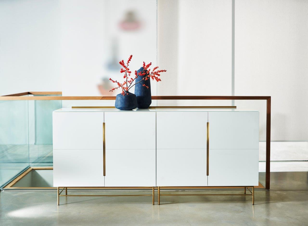 White and brass shop sideboard