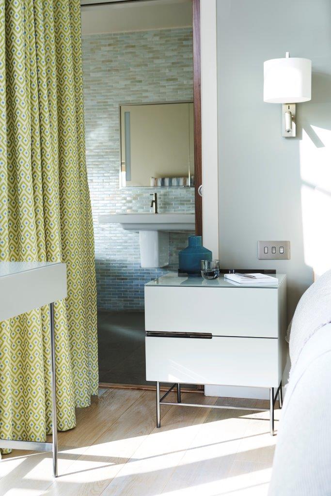 Gillmore Space Alberto Two Drawer Narrow Chest White With Dark Chrome Accent