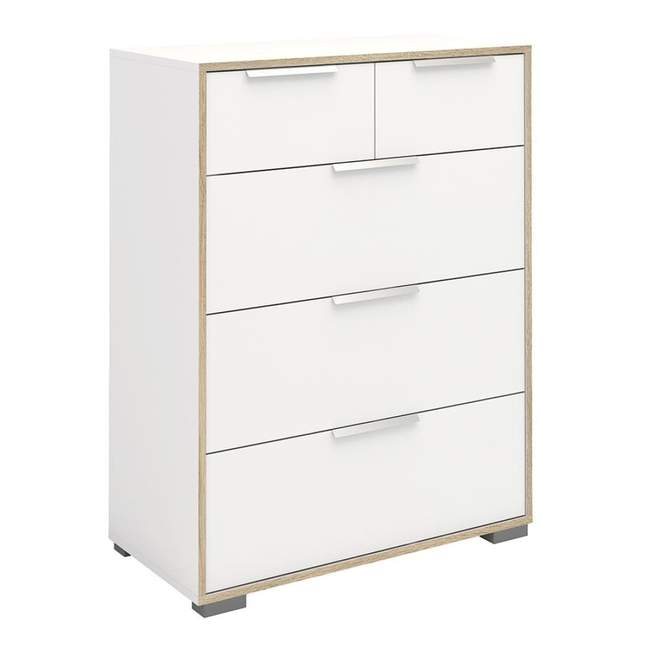Axton Clason Chest of 5 Drawers (2+3) in White and Oak