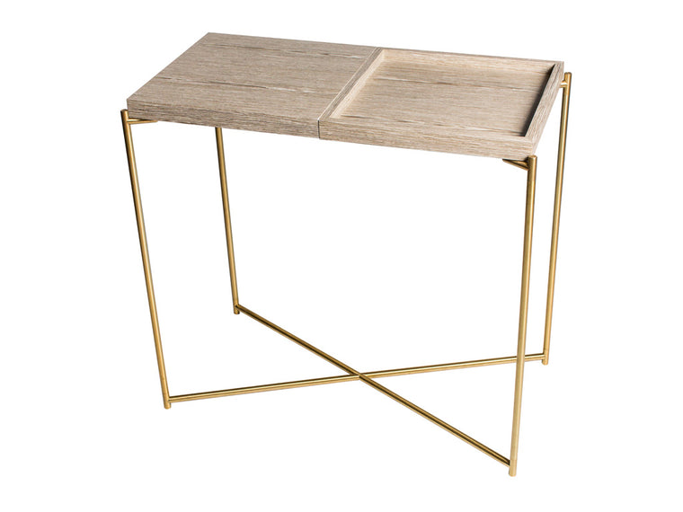 Gillmore Space Iris Small Console Table Weathered Oak Top & Tray