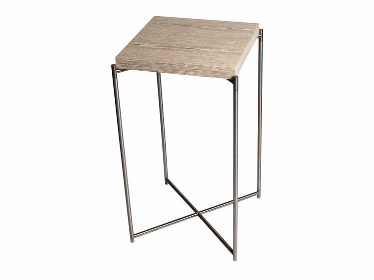 Gillmore Space Iris Square Plant Stand Weathered Oak Top