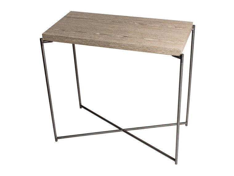 Gillmore Space Iris Small Console Table Weathered Oak Top