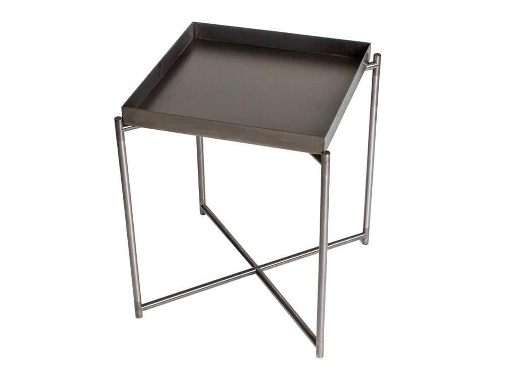 Gillmore Space Iris Square Side Table Gun Metal Tray
