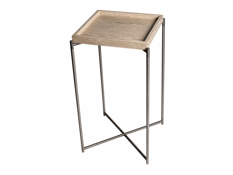 Gillmore Space Iris Square Plant Stand Weathered Oak Tray