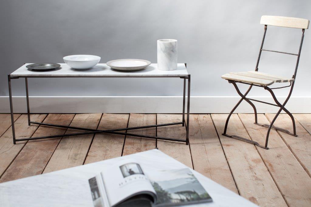 Gillmore Space Iris Large Low Console Table White Marble Top