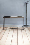 Gillmore Space Iris Large Console Table Weathered Oak Top & Small Gun Metal Tray