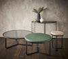 Gillmore Space Finn Small Circular Coffee Table Or Footstool Conifer Green Upholstered & Black Frame