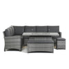 Home Junction Kenley Grey Corner Sofa LHF with Gas Firepit Dining Table, Bench and Stool