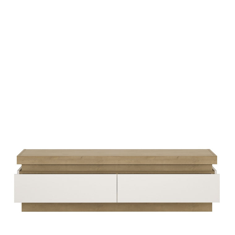 Axton Woodlawn 2 Drawer TV Cabinet (including LED lighting) In Riviera Oak/White High Gloss