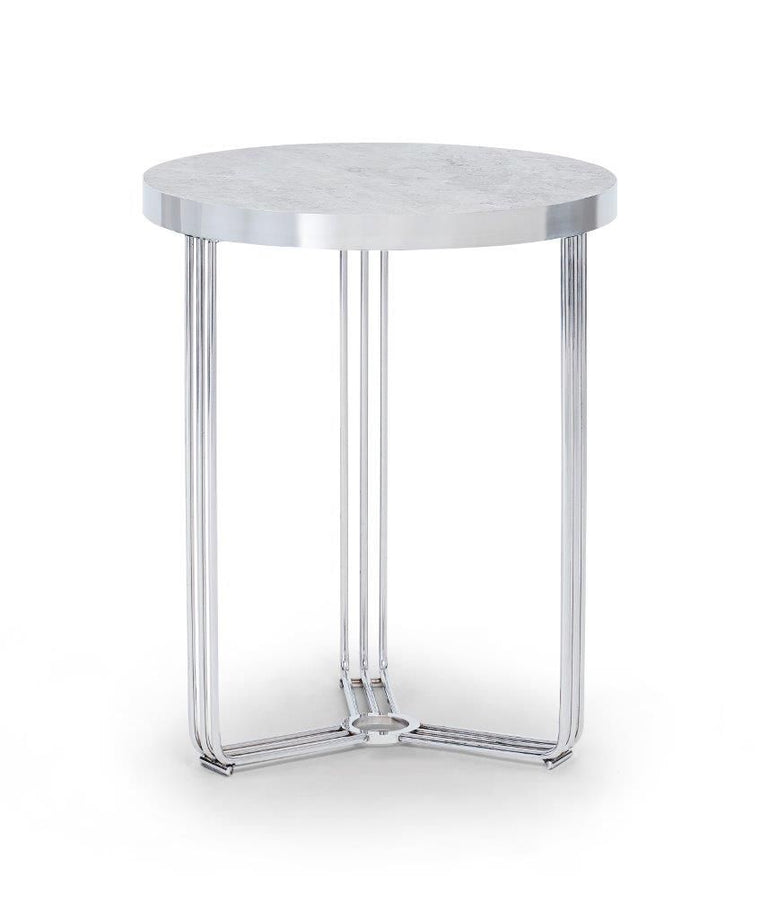 Gillmore Space Finn Circular Side Table Pale Stone Top & Polished Chrome Frame