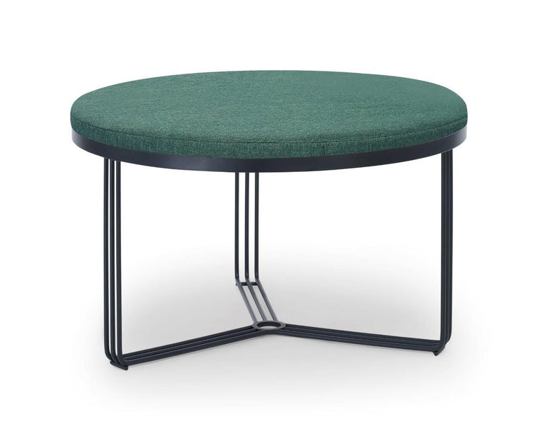 Gillmore Space Finn Small Circular Coffee Table Or Footstool Conifer Green Upholstered & Black Frame