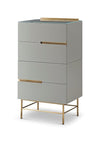 Gillmore Space Alberto Four Drawer Narrow Chest Grey With Brass Accent