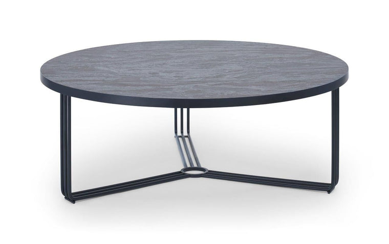Gillmore Space Finn Large Circular Coffee Table Dark Oak Top & Black Frame
