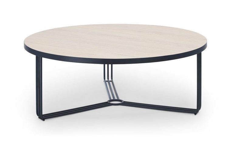 Gillmore Space Finn Large Circular Coffee Table Pale Oak Top & Black Frame