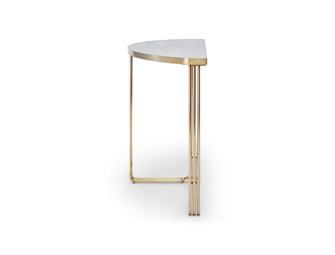 Gillmore Space Finn Demi Lune Console Table Pale Stone Top & Brass Frame