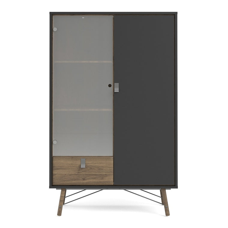 Axton Longwood China Cabinet 1 Door + 1 Glass Door + 1 Drawer In Matt Black Walnut