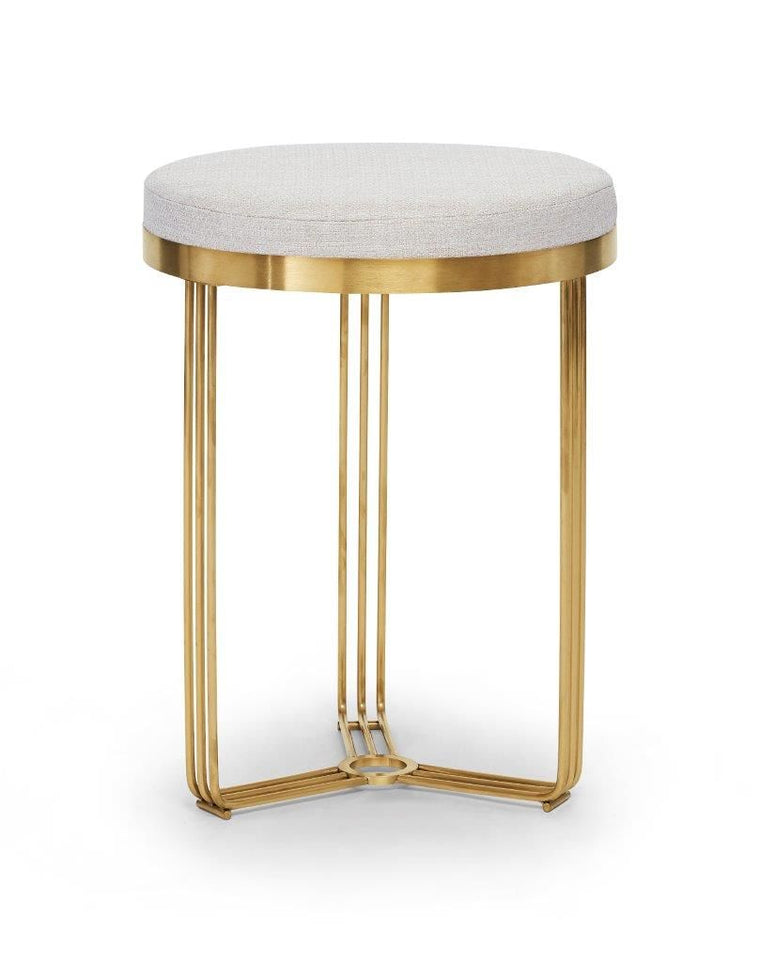 Gillmore Space Finn Circular Side Table or Stool Natural Upholstered & Brass Frame