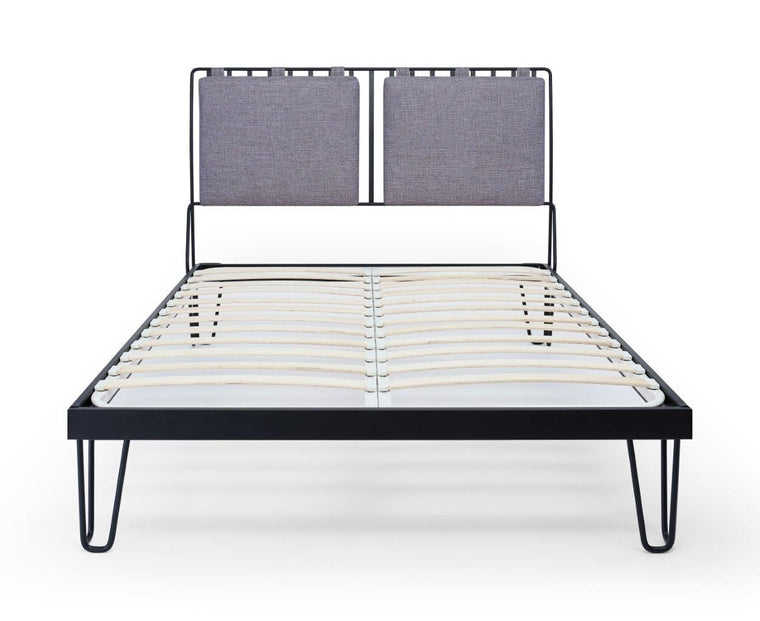 Gillmore Space Finn Double Bed Pewter Grey Upholstered & Black Frame