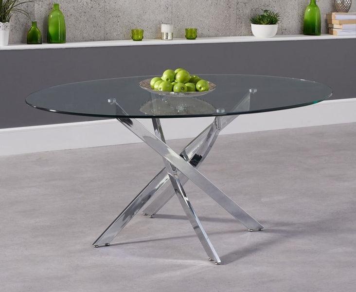 Buy Round Dining Table - 120CM - Glass and Wood - Ebra Natural 61163 in the  UK
