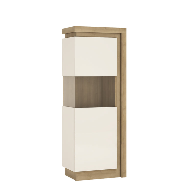 Axton Woodlawn Narrow Display Cabinet (LHD) 164.1cm High In Riviera Oak/White High Gloss