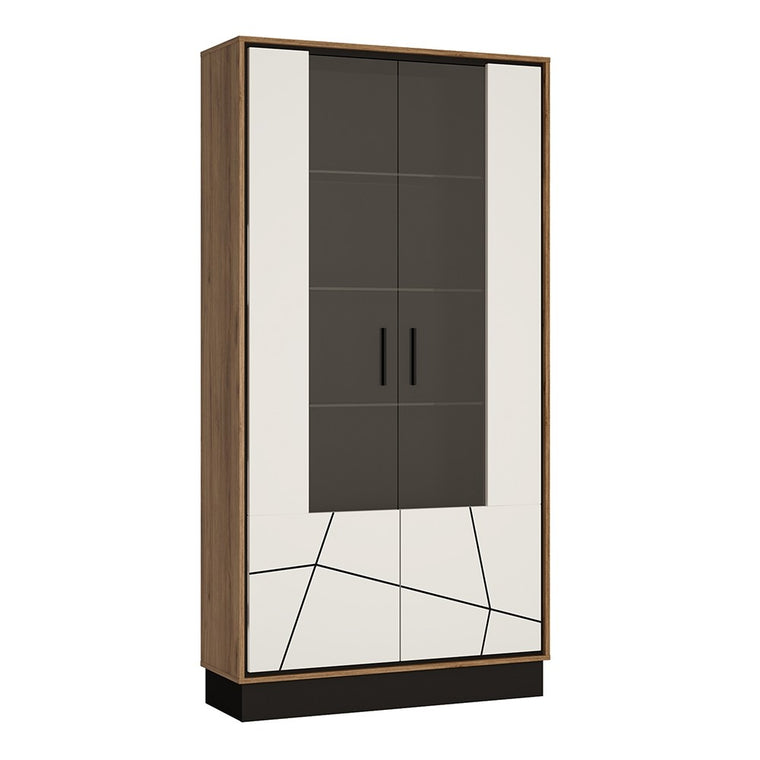 Axton Belmont Tall Wide Glazed Display Cabinet With The Walnut And Dark Panel Finish