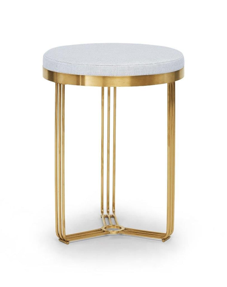 Gillmore Space Finn Circular Side Table Or Stool Silver Upholstered & Brass Frame