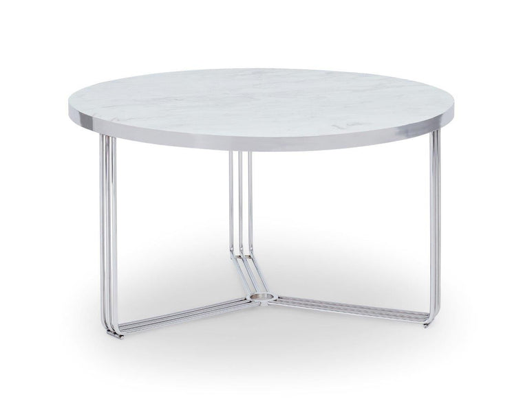 Gillmore Space Finn Small Circular Coffee Table White Marble Top & Polished Chrome Frame