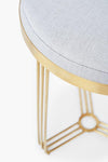 Gillmore Space Finn Circular Side Table Or Stool Silver Upholstered & Brass Frame